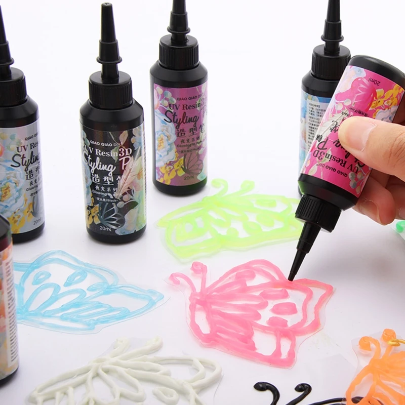 

3D UV Glue Pen Tool Stroke Pen UV Resin Clear Hard Glow in The Dark Sunlight UV Curing Resin Rich Color for Painting X7XB