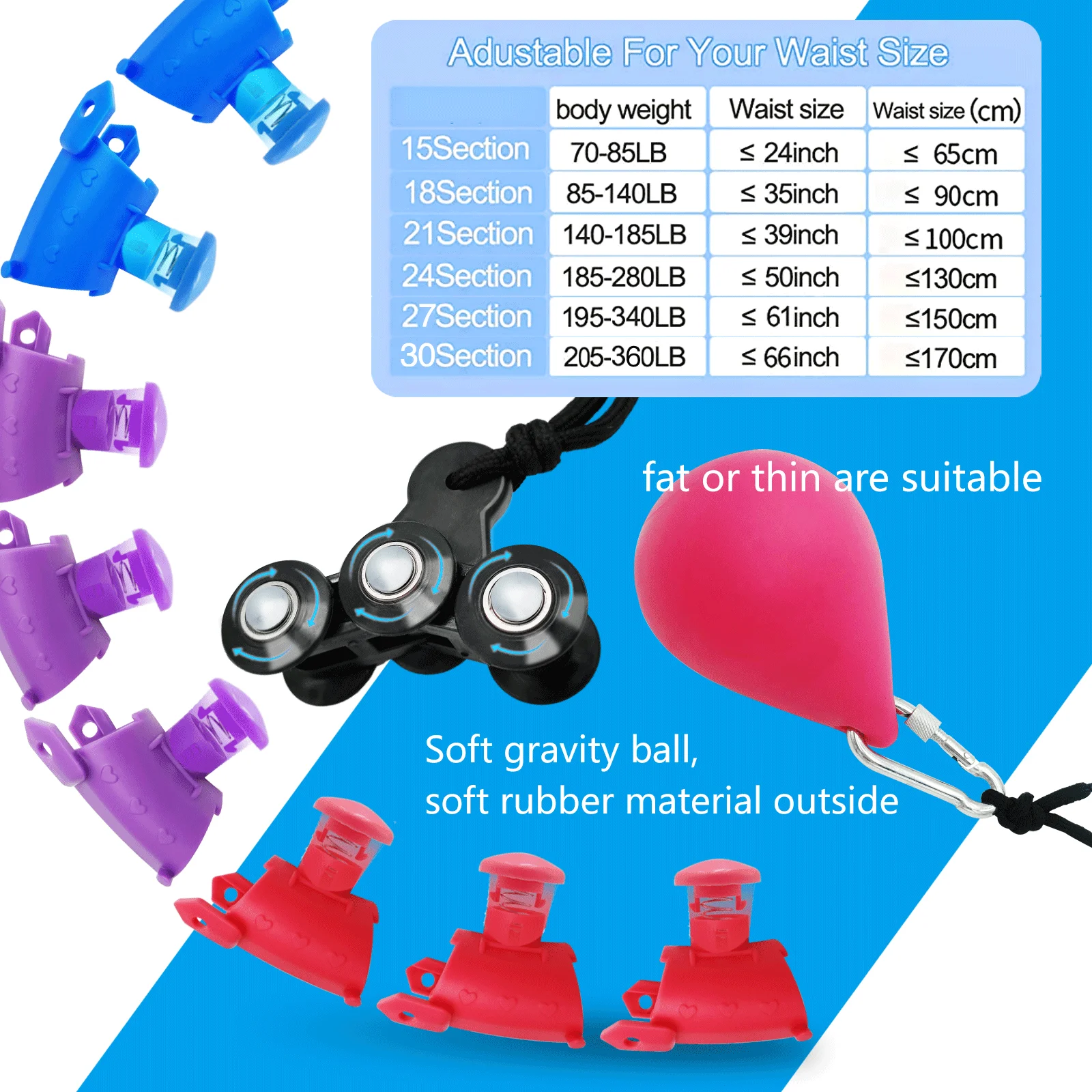 

Colorful Smart Weighted Fitness Massage Sport Hoop Aros for Adults Children,Never Falling Sport Hoop with24-30 Detachable Knots