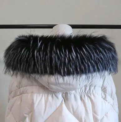 white black tip Осенне-зимний женский шарф из енота, лисы, воротник из искусственного меха, шарф с капюшоном, мех меховой воротник, шарф 90 см, R1933 - Цвет: white black tip