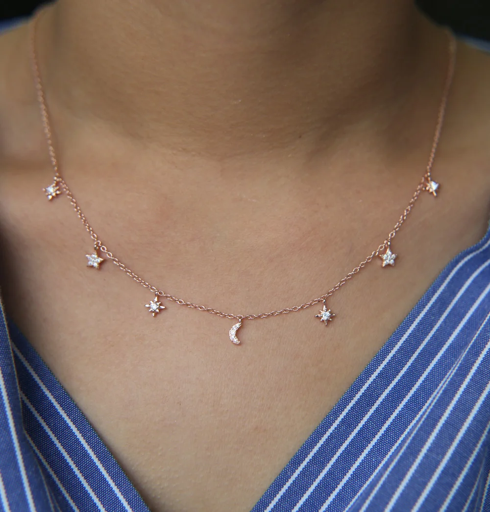 Женский чокер из стерлингового серебра Очаровательная Цепочка с подвесками в