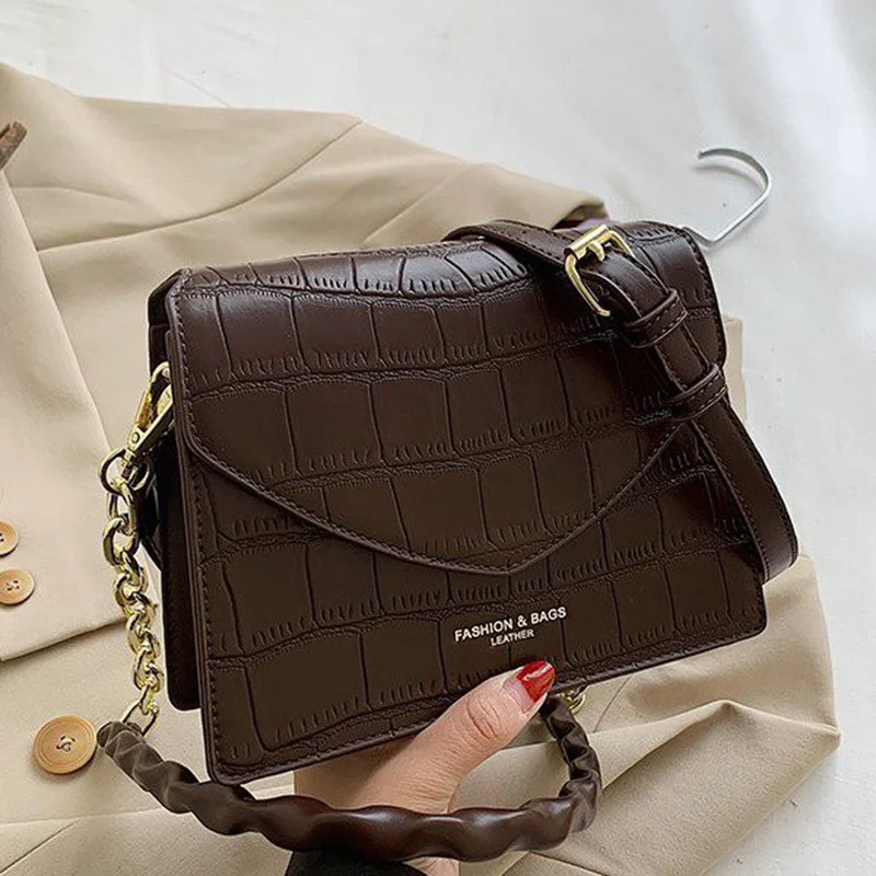 

Новинка, маленькие сумки через плечо из искусственной кожи на толстой цепочке с узором под камень для женщин, лето 2021, сумка через плечо, жен...