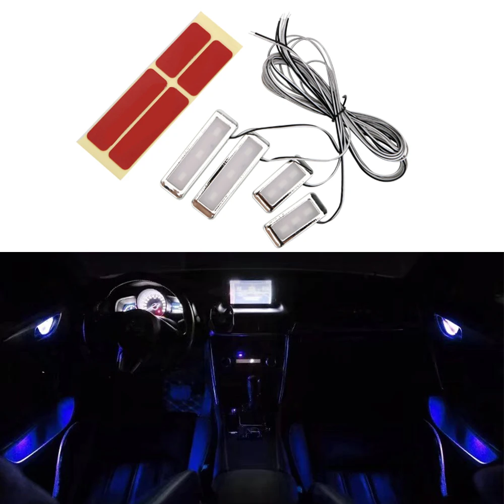 

Auto Interior Lamp Decorative 3 LEDs 4pcs Cool Door Handle Lighting Armrest Inner Bowl Lights Universal