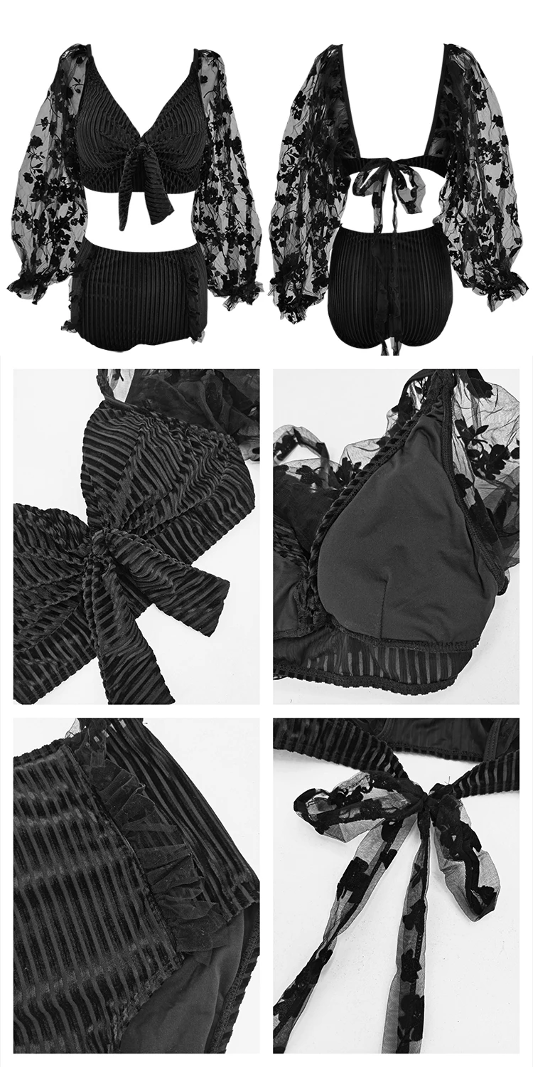 Women High Waisted Bikini Set Two Pieces Solid Swimsuit Padded Long Sleeves Beach Wear Summer Ladies Swimwear Bikini Set Maillot