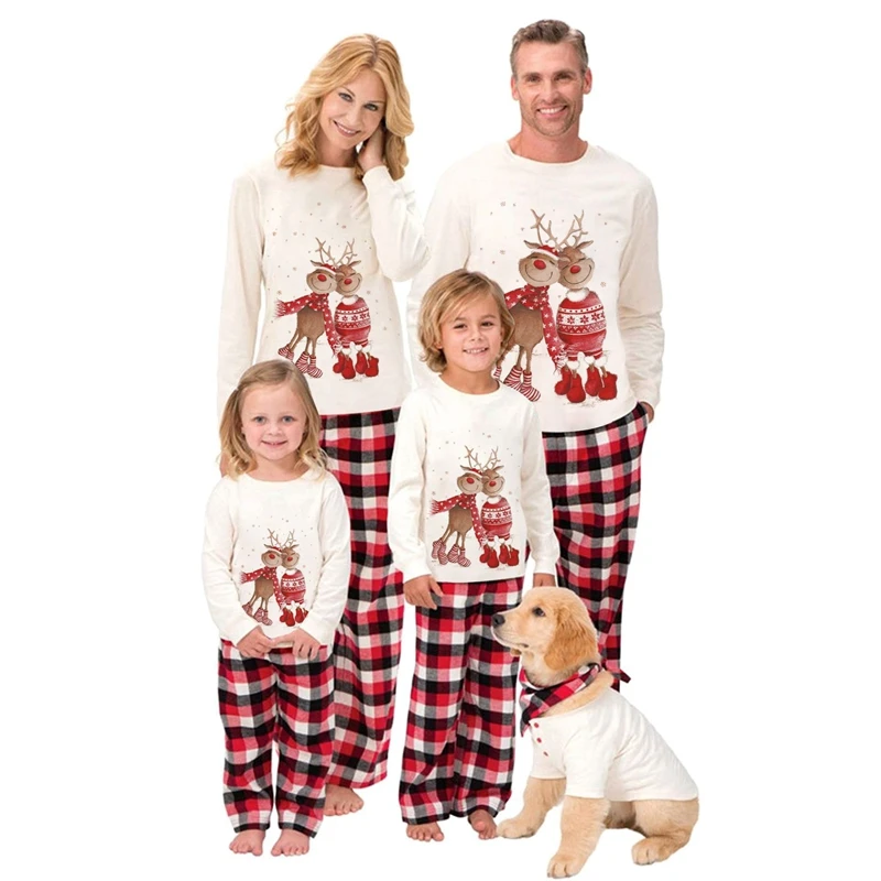 

New Year Christmas Family Pjs Xmas Daddy Mommy and Me Set Cute Deer Adult Kid Baby Family Matching Outfits Big Dog Clothes Sets