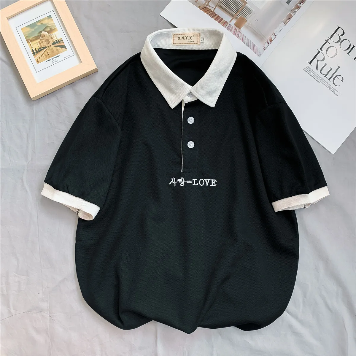 Мужские однотонные шорты с рукавами корейская мода рубашка поло для студентов