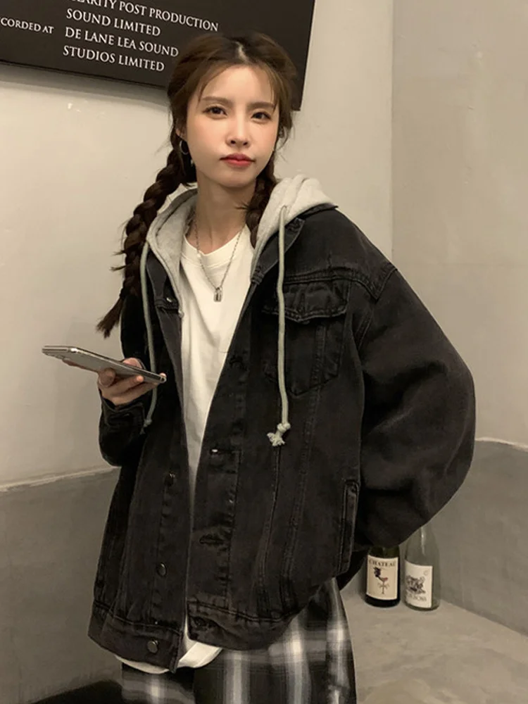Ковбойская куртка с капюшоном женская одежда Корейская свободная Новинка 2021