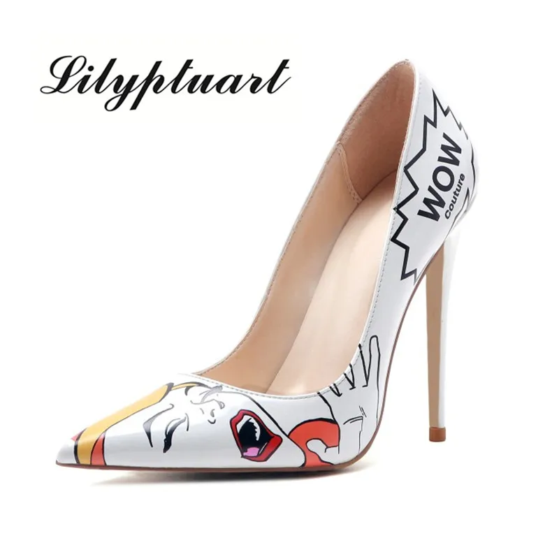 

Autumn Fashion Women's Super High Heel Shoes 12CM Pointed Toe Painted European and American Style Patent Leather High Heels