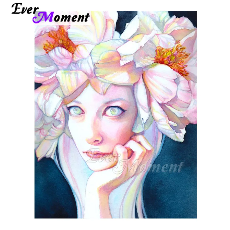 Ever Moment Алмазная картина цветок на голове женщина Стразы мозаика украшение дома