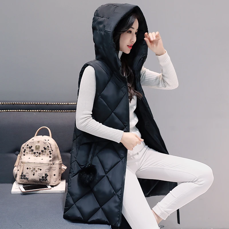 

Autumn Fashion New Winter Vest Slim Zipper Hooded Warm Women Jacket Long Cardigan Casual Coat Female Sleeveless Outwear YFY907