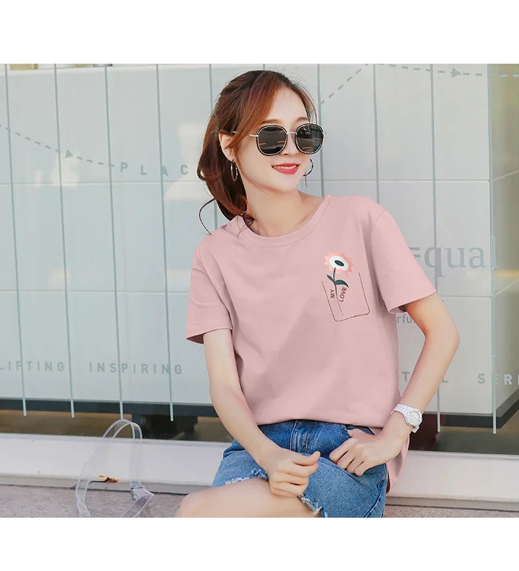 

Women Cotton Fashion Cotton Ladies Tee Shirt Short Sleeve Tops Tee Shirt sky blue