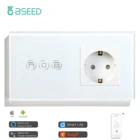 Умный беспроводной сенсорный выключатель BSEED для жалюзи Tuya Smart Life с управлением через приложение и розеткой европейского стандарта без Wi-Fi