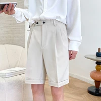 summer casual shorts mens fashion solid color business dress shorts men streetwear loose british style suit shorts men m 2xl