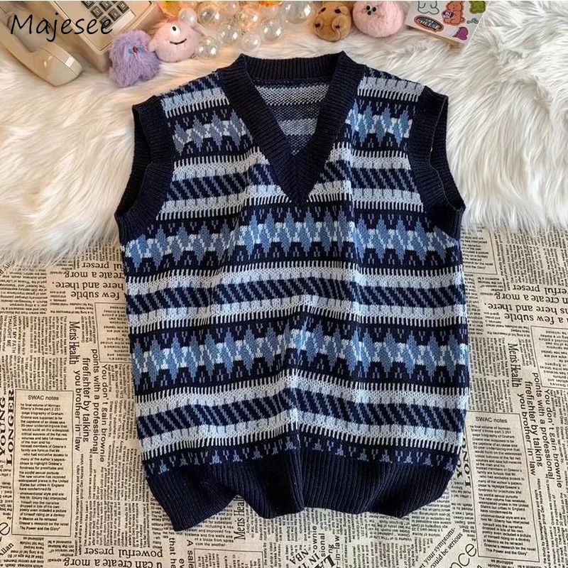 

Striped Sweater Vests Men Retro Students Japanese Style Outwear Knitted Loose High Quality Couple Unisex Jumpers Fashion Popular