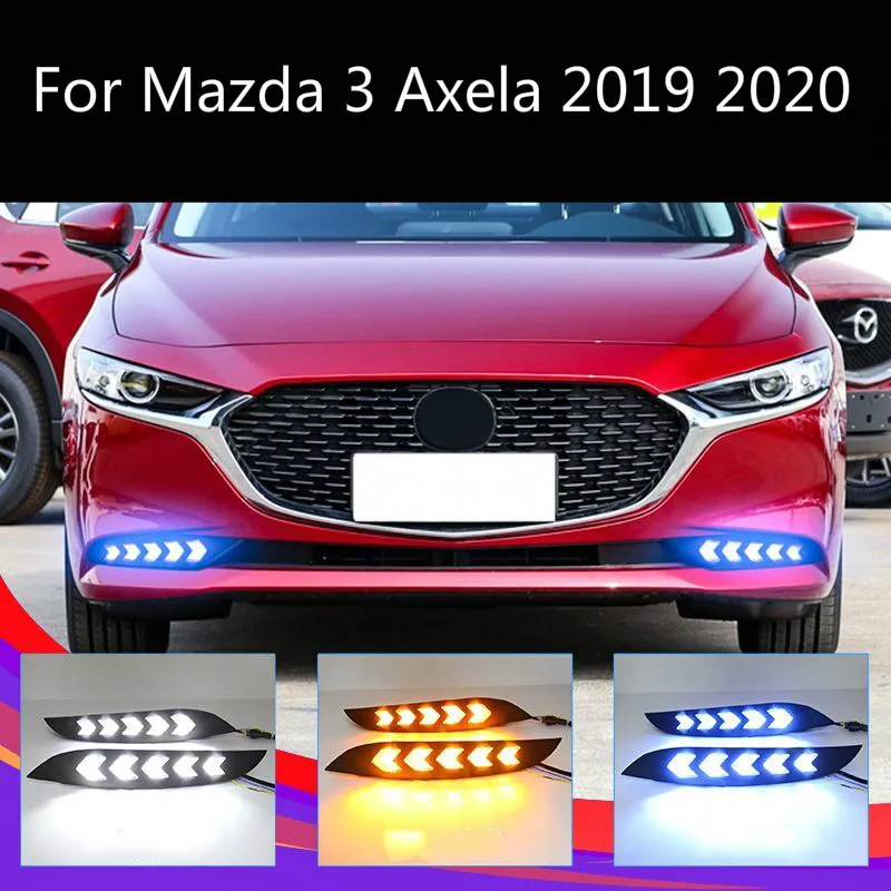 

Светодиодный дневной светильник для Mazda 3 Axela 2019 2020 Водонепроницаемый 12V желтый индикатор сигнала поворота светильник задний бампер противотуманный фонарь светодиодный дневные ходовые огни
