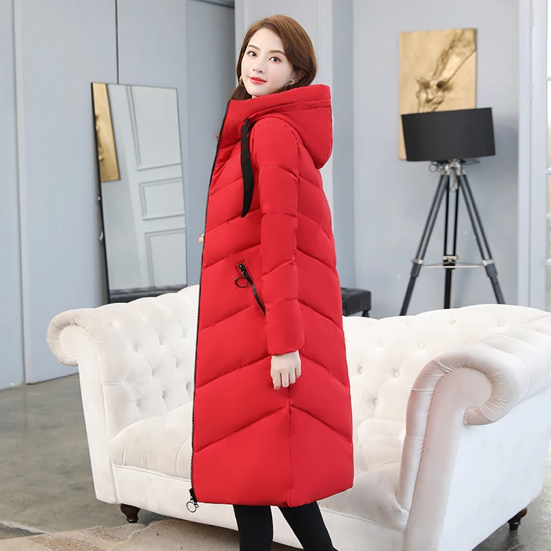 Женское зимнее пальто с капюшоном облегающая длинная куртка Женские однотонные