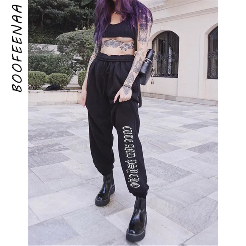 BOOFEENAA брюки в готическом стиле с высокой талией женские s низ 2019 осень бегунов