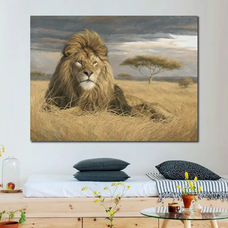 Украшение на стену живопись маслом ландшафты Дикая Африка король гордость Лев