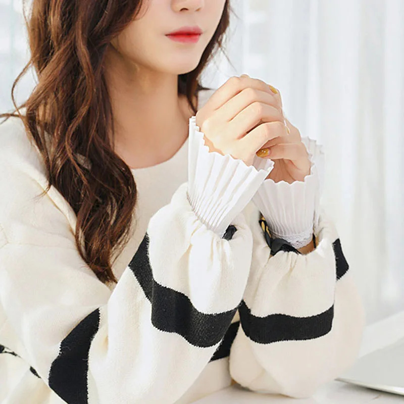 Женские Поддельные рукава Гофрированные манжеты корейские Кружева полые крюк