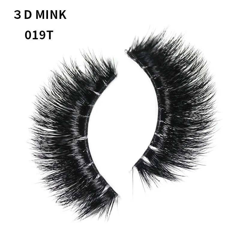 

European American mink hair Dense cross cluster 3D fake eyelashes dense slender transparent stem encrypted eyelashes 019T