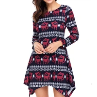 fashion women christmas asymmetry dress long sleeve ladies pullover o neck dresses casual spring autumn women clothes