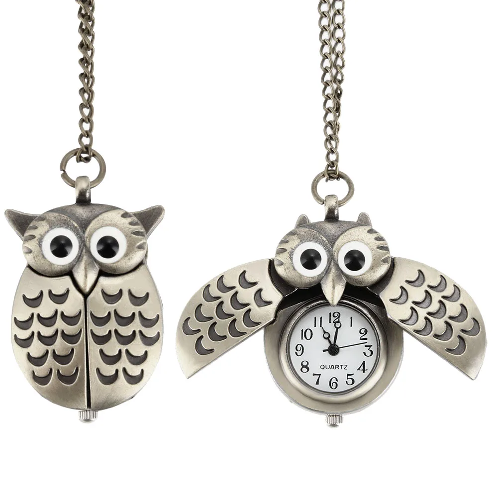 

Fashion Vintage Men Women Pocket Watch Alloy Retro Owl Shape Clock Pendant Long Necklace Chain Watches Birthday Gifts A6
