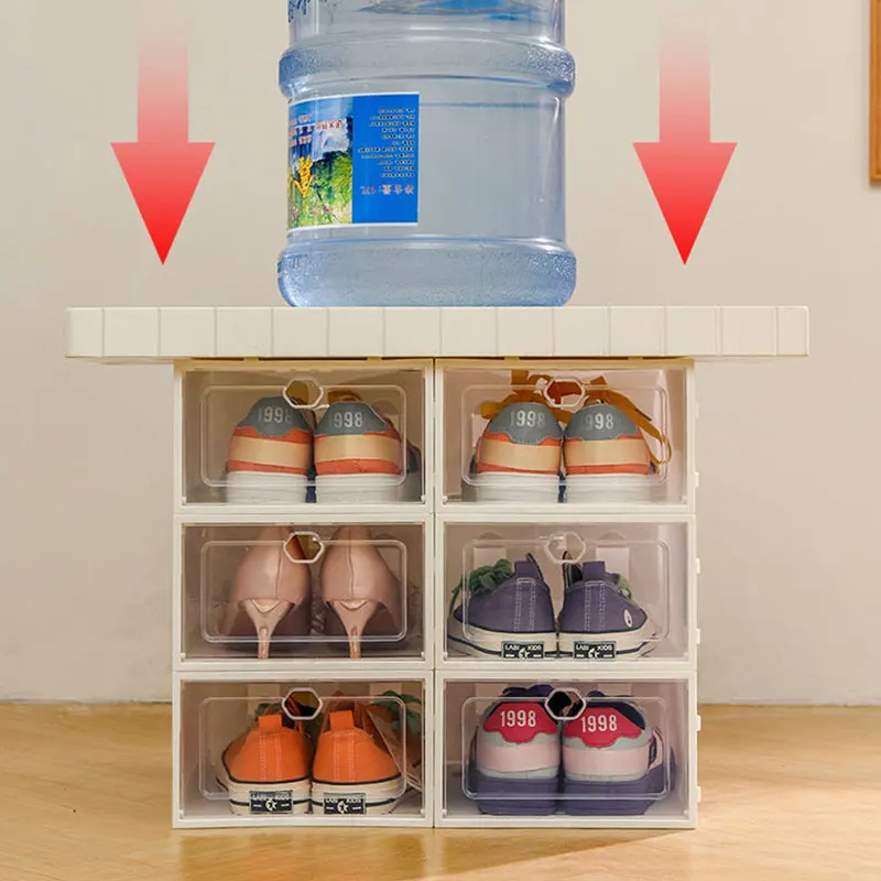 

6PCS/12PCS Flip Shoes Box Thickened Transparent Drawer Case Plastic Shoe Box Stackable Shoe Organizer Shoebox storage Shoe rack