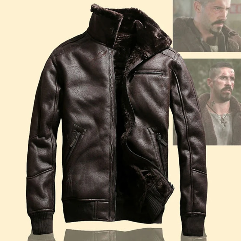 Теплая мужская куртка из искусственной кожи в русском стиле пальто овчины