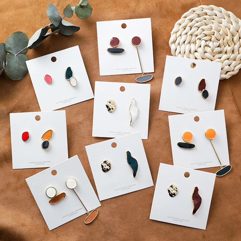 

2020 New Women's Fashion Design Vintage Colorful Enamel Irregular Geometric Oval Round Long Stud Earrings for Girl Jewerly Gifts