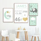 Nordic пользовательское имя плакат для детской Wall Art принты с облаками Луной и холст картины с изображением слона в виде Винни Пуха для детской комнаты, декор Плакаты фотографии