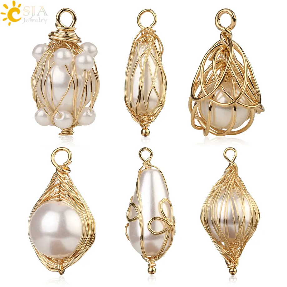 Женские медные бусины с жемчугом CSJA нестандартные из проволоки ручной работы