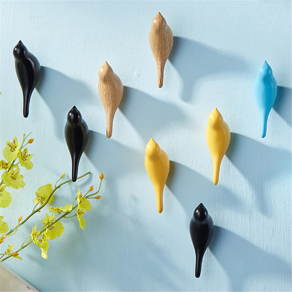 

1PCs Creative Wall Hooks Bird Resin Hooks Bedroom After Door The Animals Wood Grain Hooks 3D Coat Hook Single Wall Hanger New