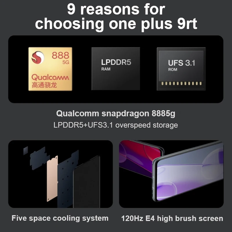 global rom oneplus 9rt 9r t 5g smartphones snapdagon 888 4500mah 120hz 6 62 amoled 65 warp charging cell phone free global shipping