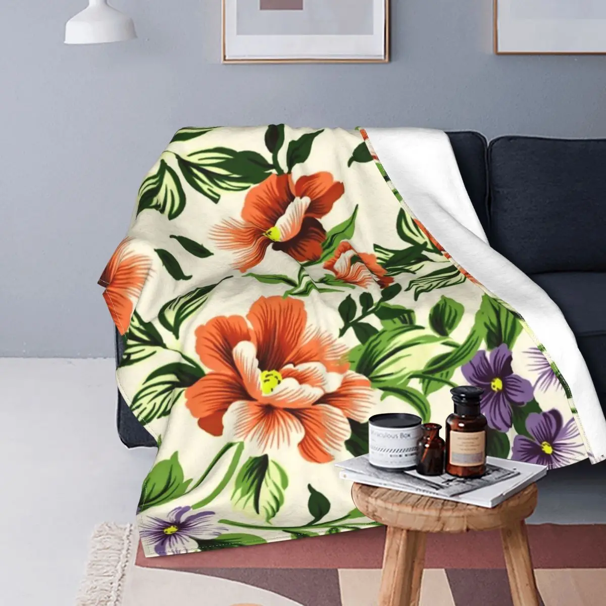 

Одеяло с цветами и листьями, покрывало для кровати в клетку, пляжное полотенце, Флисовое одеяло, покрывало для пикника