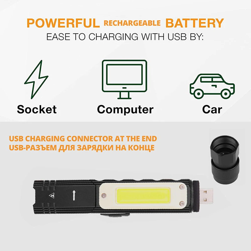 Многофункциональный светодиодный фонарик 5 Режим освещения USB перезаряжаемая Рабочая лампа Регулируемая лампа передние и задние сильные Магнитный факел