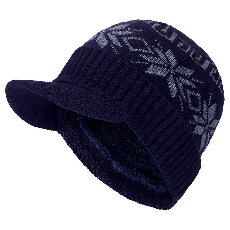 Высококачественные хлопковые зимние шапки с меховыми полями Skullies Beanies, шапка для мужчин и женщин, шерстяные шапки, маска Gorras Bonnet, вязаная шапка - Цвет: dark blue