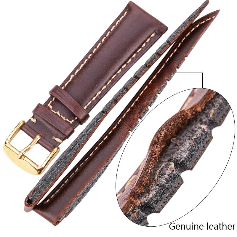 Handmade Genuine Leather Watchbands Men Women Bracelet  18 19 20 21 22 24mm VINTAGE Watch Band Strap Wiht Silver Polished Buckle