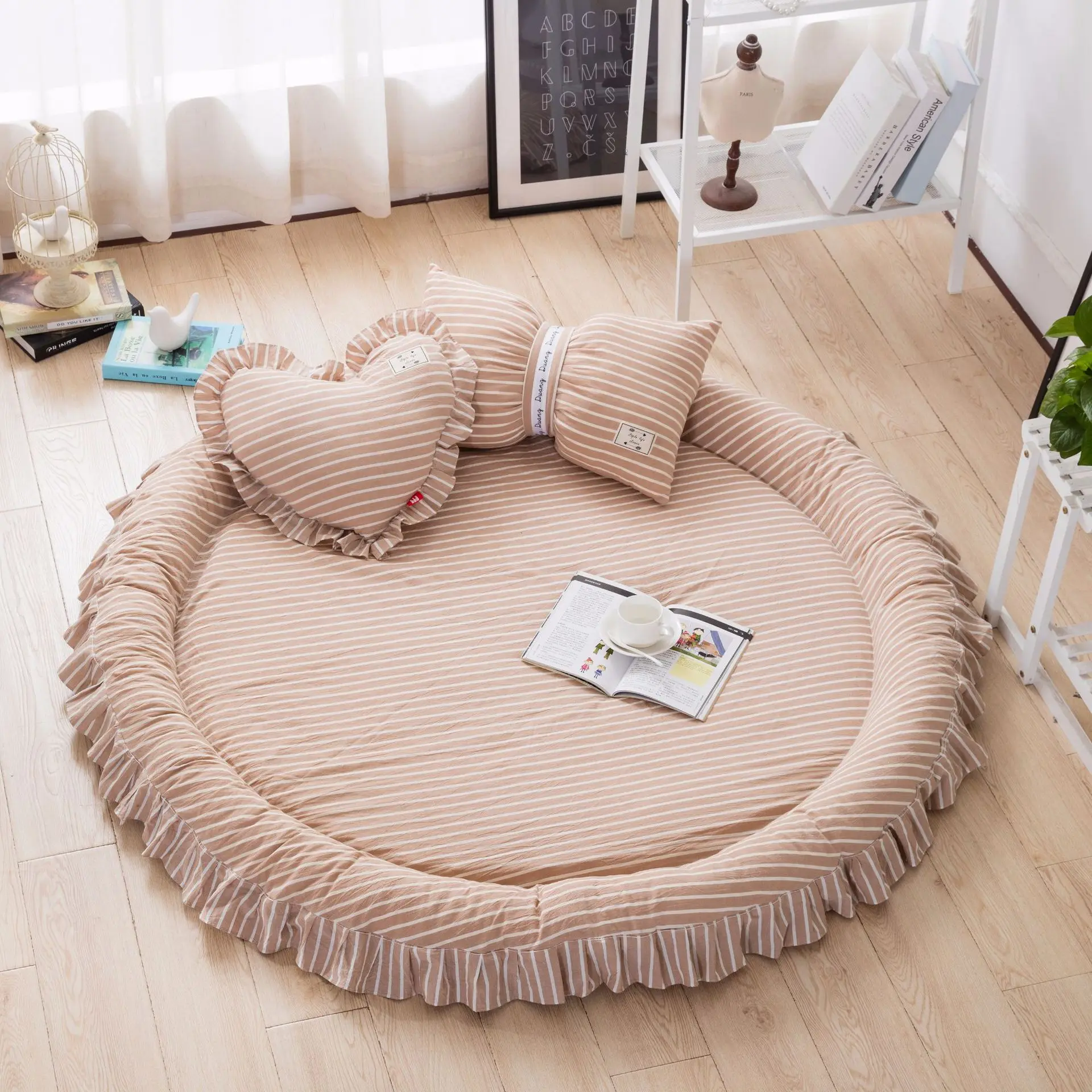 

Bowknot Rug with Refulles Baby Playmat Carpet 150*150cm Home Decor Kid Room Mat Antislip Floor Mat Washable Removable Girl Boy