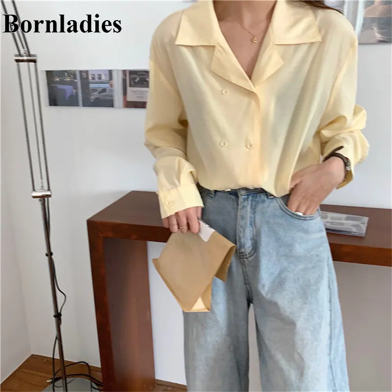 Женская однотонная Свободная рубашка Bornladies повседневная облегающая Однотонная