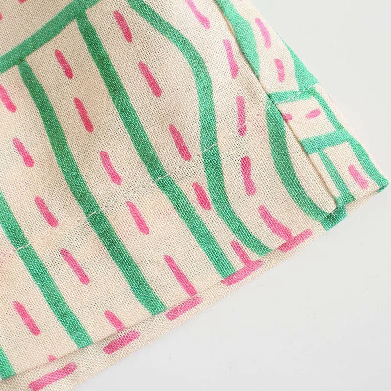 

Women Summer 2021 ZA Loose Short Shirts Blouses Tops Print Short Half Sleeve Notched Female Elegant Street Linen Top Blusas