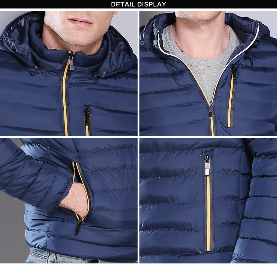 

New Drown Jacket for Men's Autumn and Winter Solid Color Nylon Waterproof Fabric Hooded Leisure Thick Warm Men Jackets and Coats