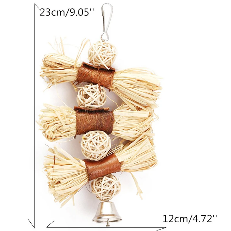 

Bird Parrot Toy Wooden Raffia Grass Birds Chew Bite Hanging Cage Swing Climb Chew Toys with Bell Natural Loofah Vine Parrot Toys