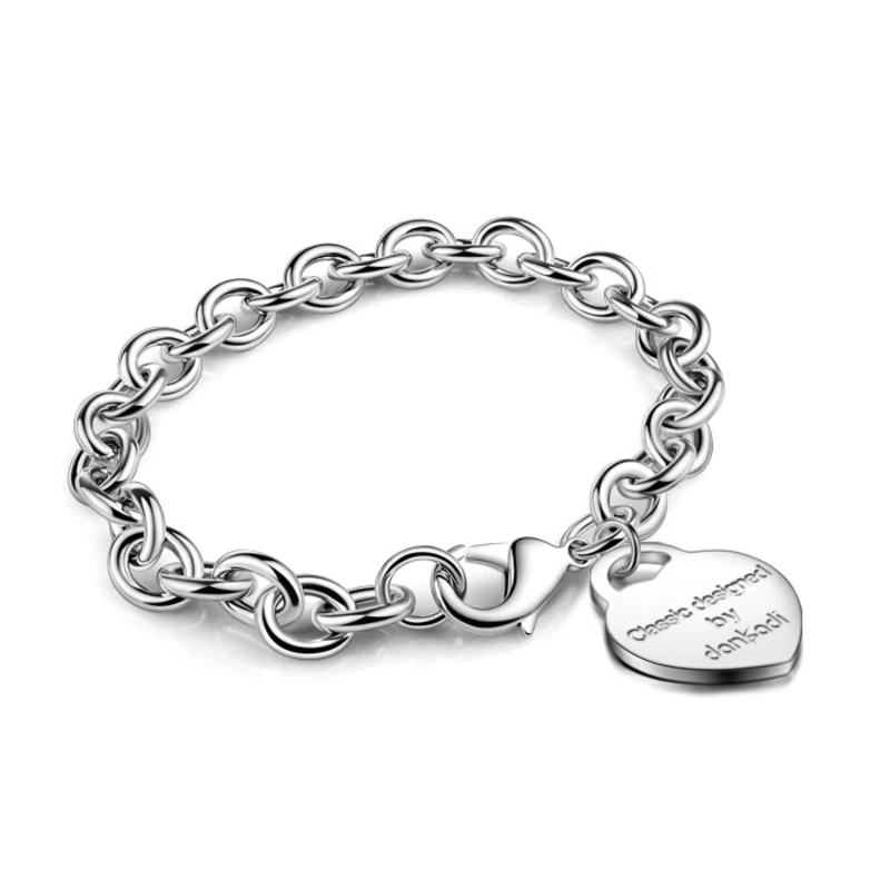 Женский браслет из серебра 925 пробы с подвеской в форме сердца|Гибкие и жесткие