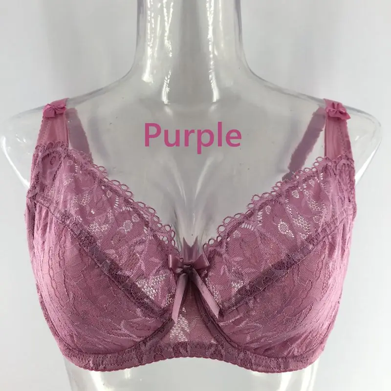 Purple PariFairy кружевной перспективный бюстгальтер женское сексуальное белье на косточках с цветочной вышивкой без косточек размера плюс C D E 75 80 85 90 95 100 - Цвет: Purple