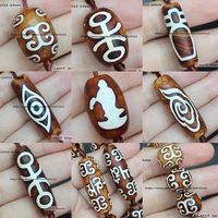 8 40mm 1pcs oval antique tibet agates dzi beads large variety of patterns for diy jewelry making