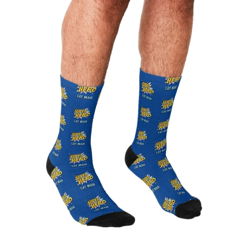 

Funny Father's day Men's socks Super Hero Cat Man Printed rock hip hop Men Happy Socks boys street style Crazy Socks for men