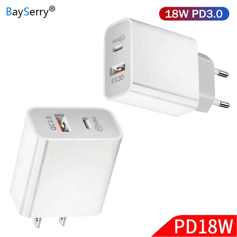 18W 5V 3A Кабель с разъемом USB типа C 2 порта зарядное устройство быстрой зарядки PD QC3.0/2