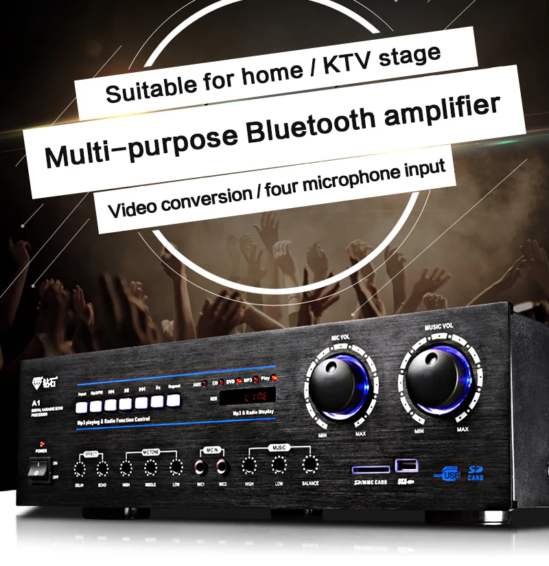 

KYYSLB 800W 220V A1 Household High-power Bluetooth KTV Audio Power Amplifier 2.0 Fever Karaoke Card Package Speaker Amplifier