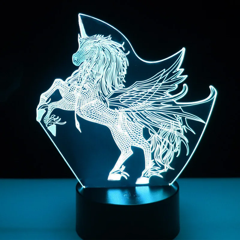 Ночсветильник Awesom светодиодный с крыльями единорогом 7 цветов для украшения дома