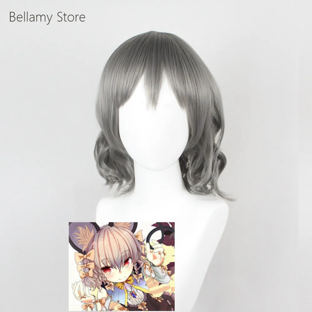 

East Project COS Nazrin Dark Gray short curly custom wig Cosplay hairwear Wig+Wig Cap