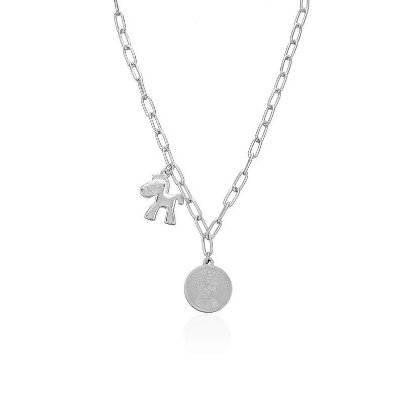 

Vintage Punk Choker Horse Portrait Coin Pendant Chain Silver Color Hip Hop Necklace for Women Fashion Jewelry Gift